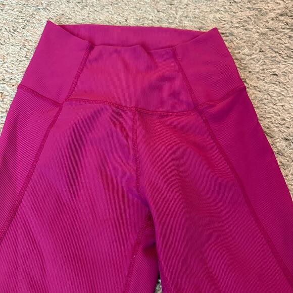 Wilo The Label Womens Leggings Size XS Fuchsia Ruched Leg Ribbed High Waist - Picture 4 of 7